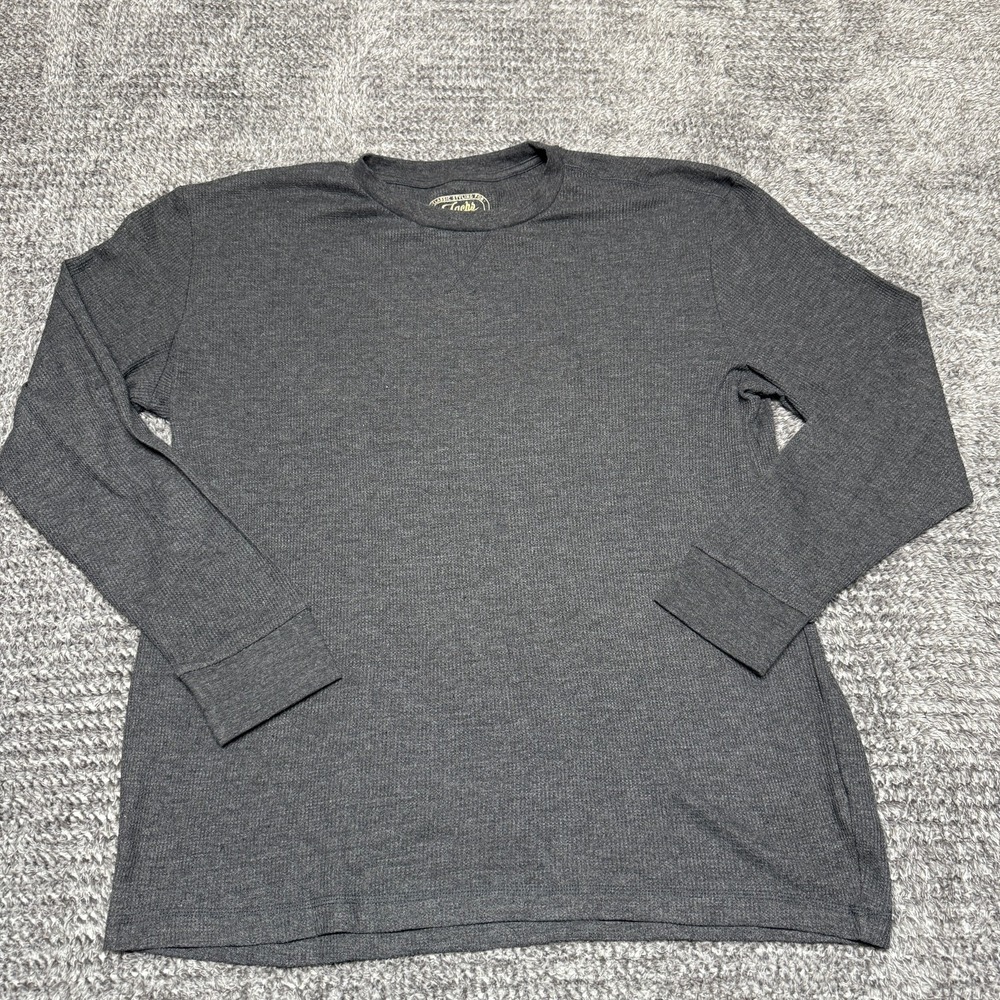 Vintage Jachs Mens Thermal Shirt XL Dark Gray Waffle Knit Crewneck Pullover